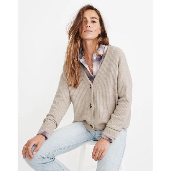 Madewell Cameron Ribbed Cardigan Sweater Coziest Yarn Cream size XL - Picture 1 of 9